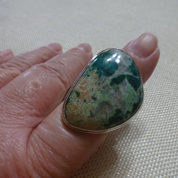 Natural "VARISCITE" Handmade Sterling Ring Size 8 #676B - Picture 1 of 3